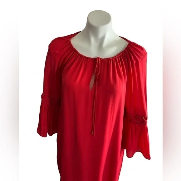 The Kooples Red Silk Drawstring Neck Keyhole Dress Originally $470.00